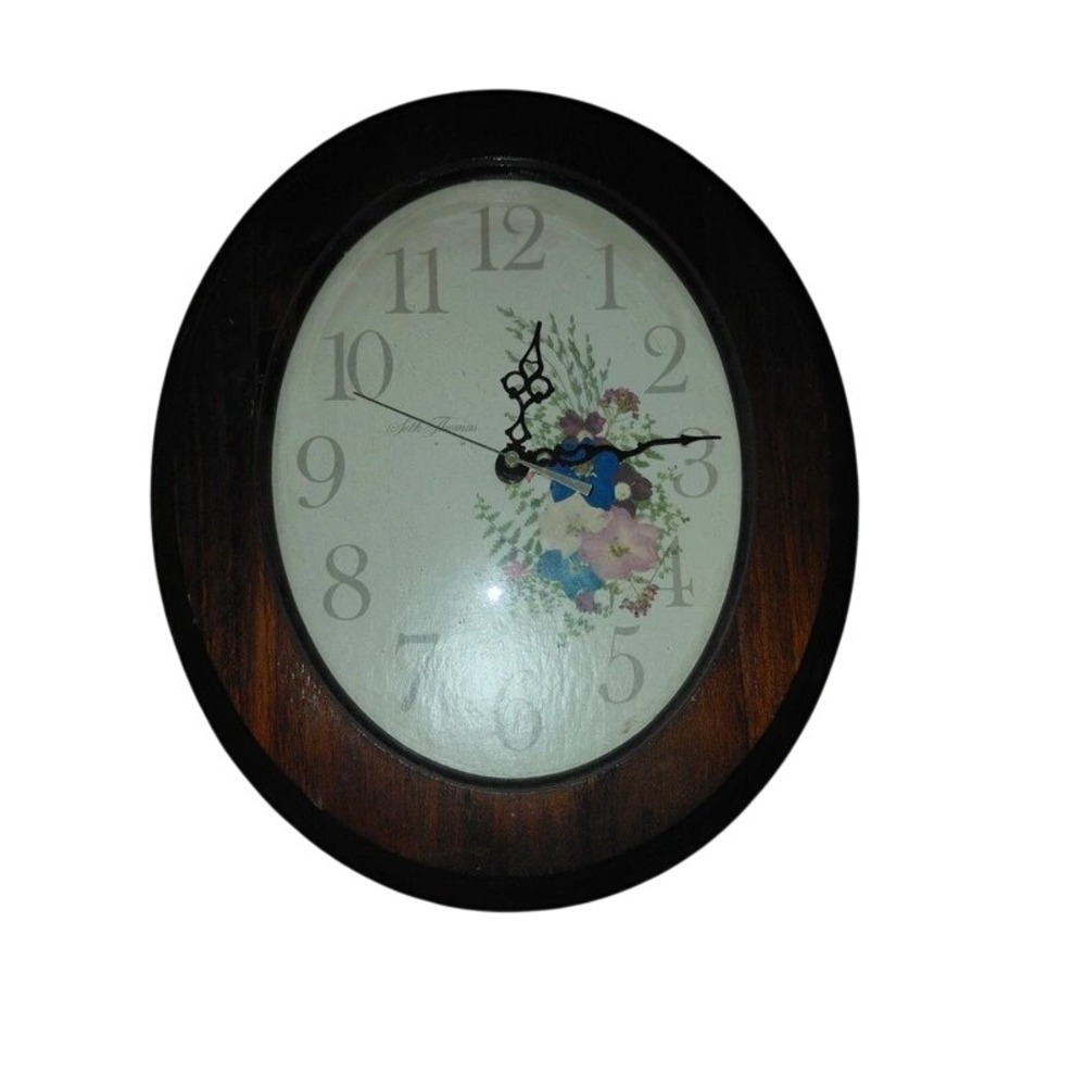 Seth Thomas Sussex TM I Oval Wood Wall Clock Floral Face Vintage Style 2979
